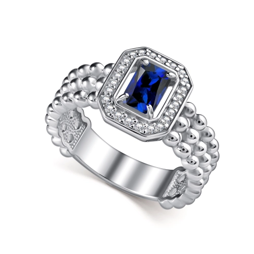 Кольцо из серебра 925 пробы с искусственным сапфиром и фианитами