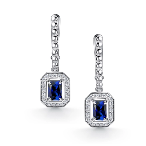 Серьги из серебра 925 пробы с искусвтвенным сапфиром и фианитами