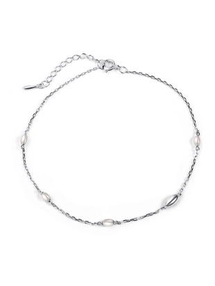 Браслет на ногу из серебра 925 пробы с искусственным жемчугом