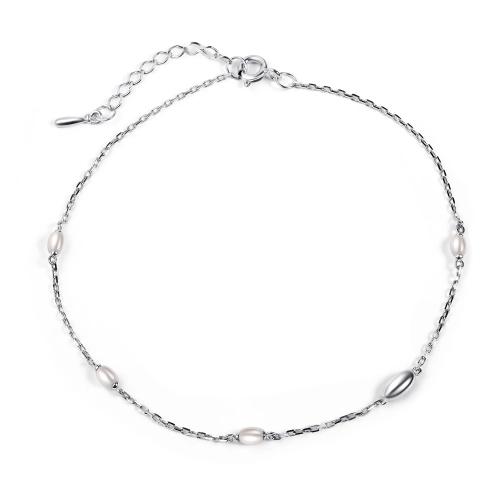 Браслет на ногу из серебра 925 пробы с искусственным жемчугом