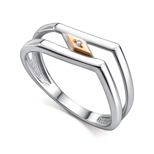 Кольцо из серебра 925 пробы с накладкой из золота 585 пробы с бриллиантами