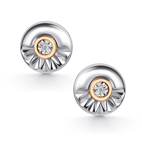 Серьги пусеты из серебра 925 пробы с накладкой  из золота 585 пробы с бриллиантами