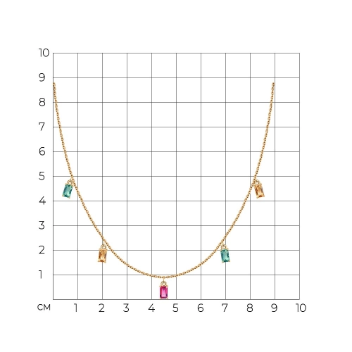 Колье (585) топаз зеленый, топаз желтый, топаз розовый