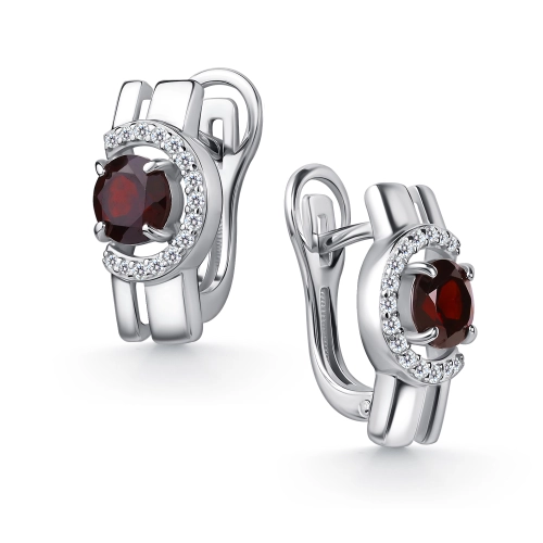 Серьги из серебра 925 пробы с гранатами и фианитами