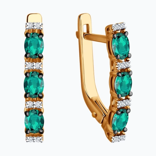 Серьги из золота 585 пробы с изумрудами и бриллиантами