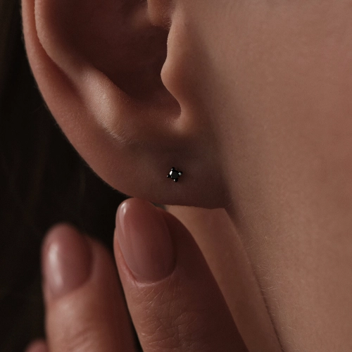 Пусеты (585) черный бриллиант