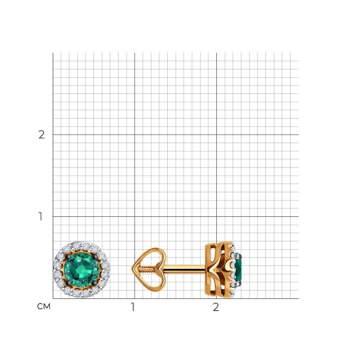 Серьги пусеты из золота 585 пробы с изумрудами и бриллиантами
