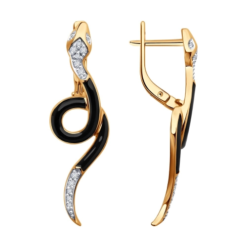 Серьги из золота 585 пробы с эмалью и бриллиантами