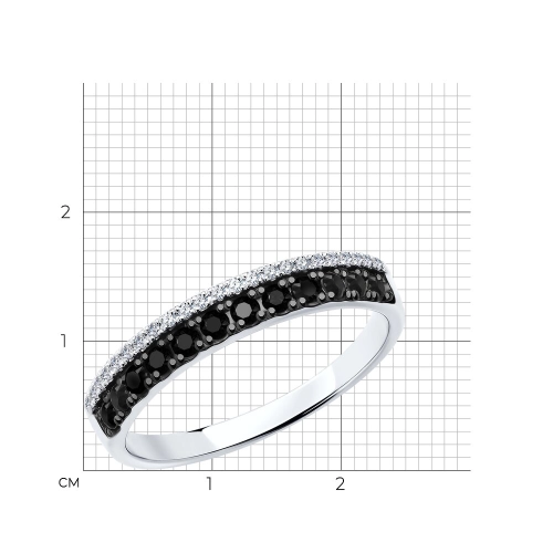 Кольцо из белого золота 585 пробы с белыми и черными бриллиантами