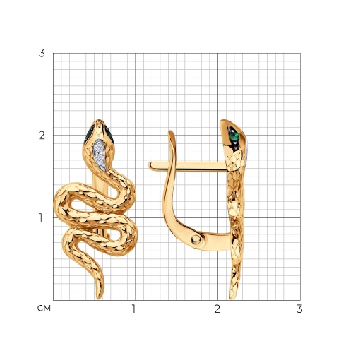 Серьги (585) корунд изумруд синт, бриллиант