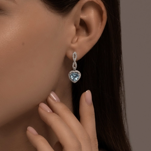 Серьги из белого золота 585 пробы с топазами и фианитами