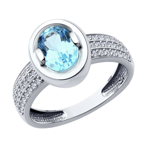 Кольцо из белого золота с топазами и фианитами