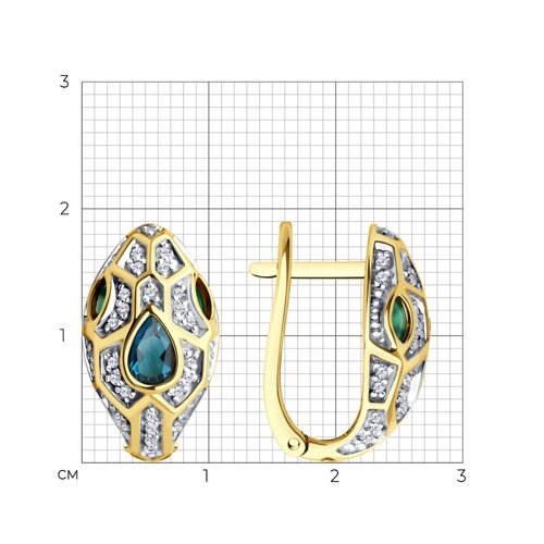 Серьги (585 ж) агат, топаз-лондон, фианит