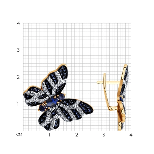 Серьги (585) корунд сапфир синт., фианит