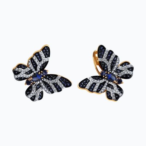 Серьги (585) корунд сапфир синт., фианит