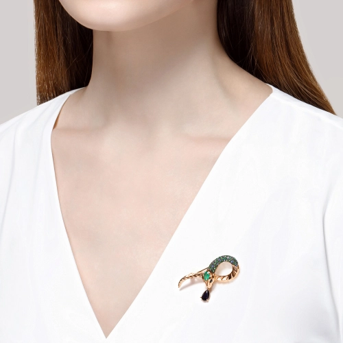 Брошь (585) корунд сапфир синт., агат, фианит