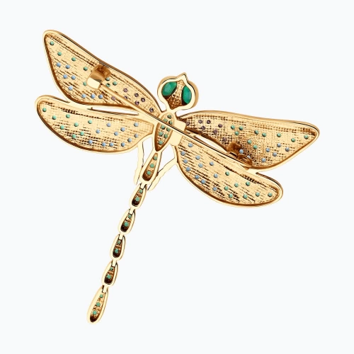 Брошь (585) корунд изумруд синт., фианит