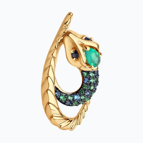 Подвеска (585) корунд сапфир синт., агат, фианит