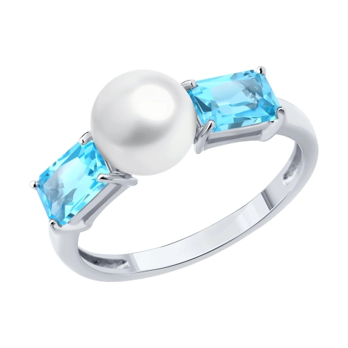 Кольцо (585 б) жемчуг, топаз