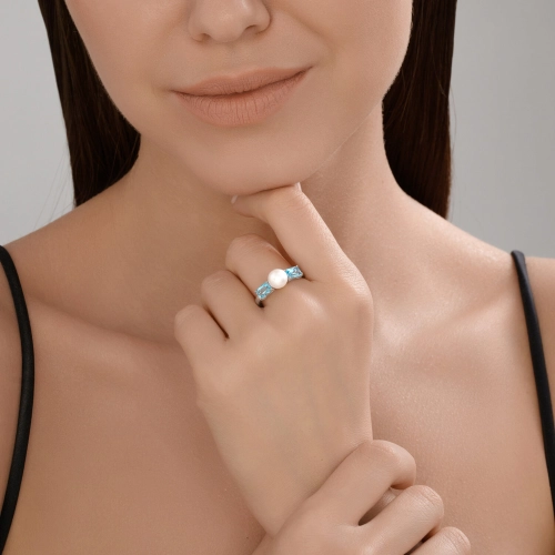 Кольцо (585 б) жемчуг, топаз