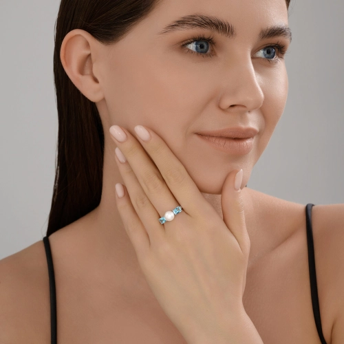 Кольцо (585 б) жемчуг, топаз