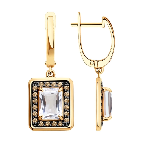 Серьги (585) горный хрусталь, фианит