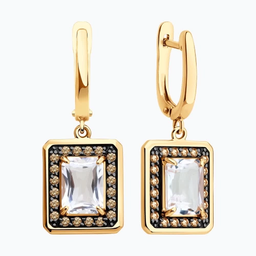 Серьги (585) горный хрусталь, фианит