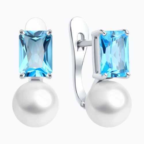 Серьги (585 б) жемчуг, топаз