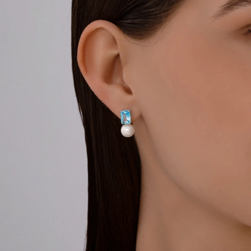 Серьги (585 б) жемчуг, топаз