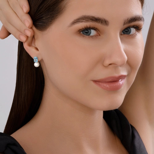 Серьги (585 б) жемчуг, топаз