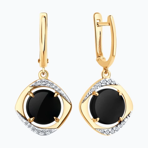 Серьги из золота 585 пробы с агатами и фианитами