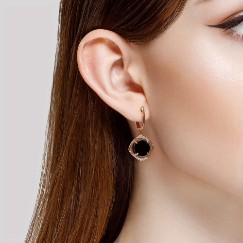 Серьги из золота 585 пробы с агатами и фианитами