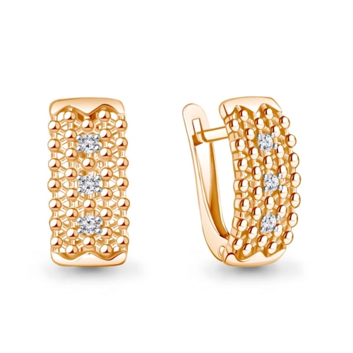 Серьги из серебра 925 пробы с позолотой, сфианитами