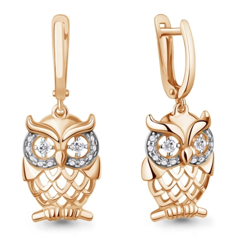 Серьги из серебра 925 пробы с позолотой, сфианитами