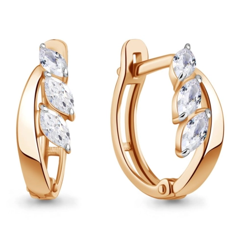 Серьги из серебра 925 пробы с позолотой, сфианитами