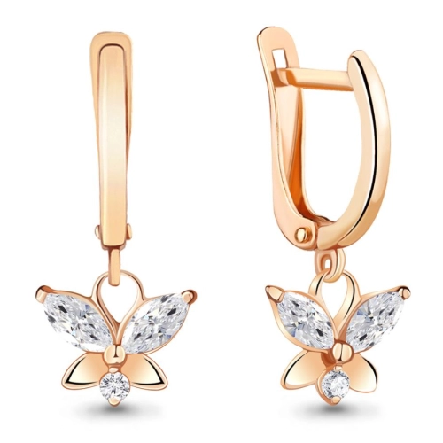 Серьги из серебра 925 пробы с позолотой, сфианитами