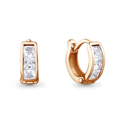 Серьги из серебра 925 пробы с позолотой, сфианитами