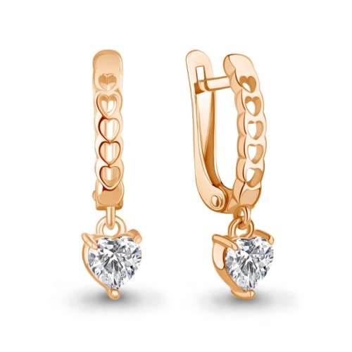 Серьги из серебра 925 пробы с позолотой, сфианитами
