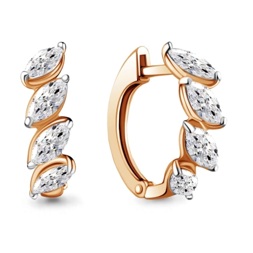 Серьги из серебра 925 пробы с позолотой, сфианитами