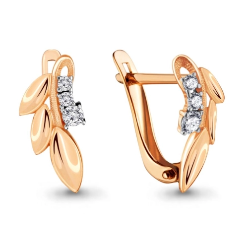 Серьги из серебра 925 пробы с позолотой, сфианитами