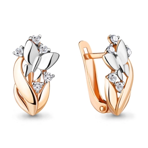 Серьги из серебра 925 пробы с позолотой, сфианитами