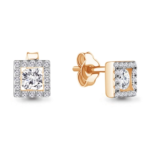 Серьги пусеты из серебра 925 пробы с позолотой, с фианитами