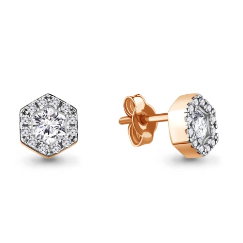 Серьги пусеты из серебра 925 пробы с позолотой, с фианитами