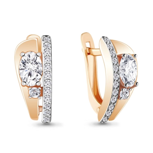 Серьги из серебра 925 пробы с позолотой, сфианитами