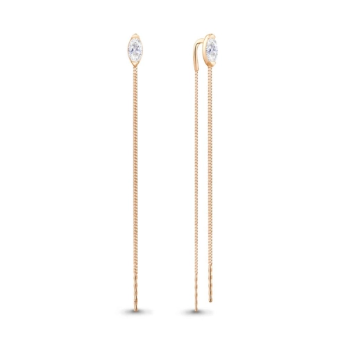 Серьги продевки из серебра 925 пробы с позолотой, с фианитами