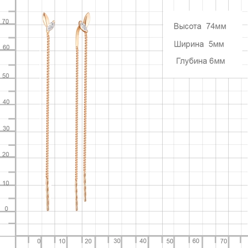 Серьги продевки из серебра 925 пробы с позолотой, с фианитами