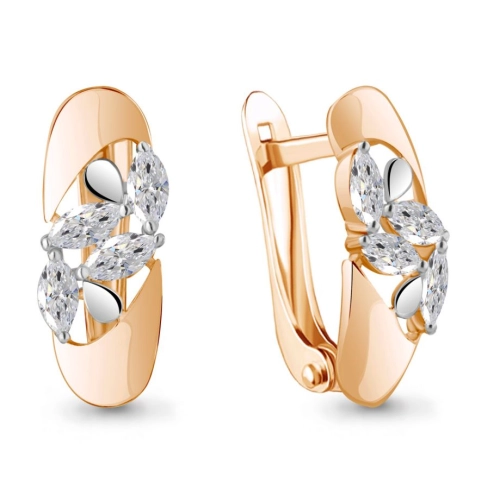 Серьги из серебра 925 пробы с позолотой, сфианитами