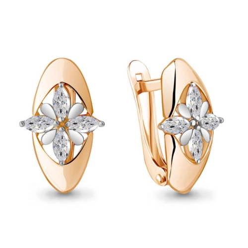 Серьги из серебра 925 пробы с позолотой, сфианитами