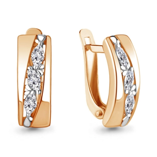 Серьги из серебра 925 пробы с позолотой, сфианитами