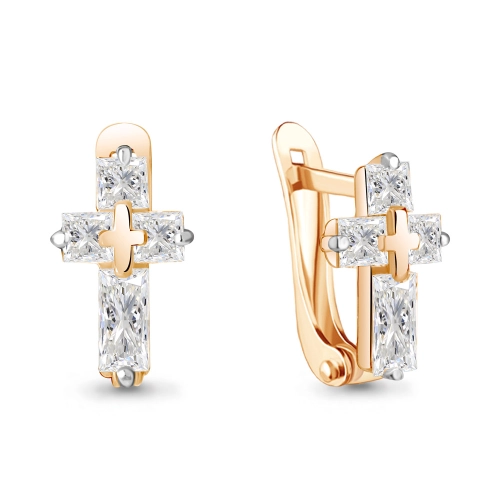 Серьги из серебра 925 пробы с позолотой, сфианитами